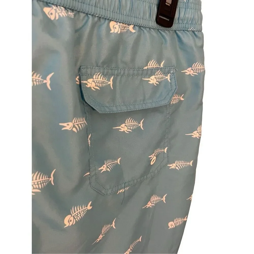Maamgic light blue swim trunks with white swordfish pattern - XL
